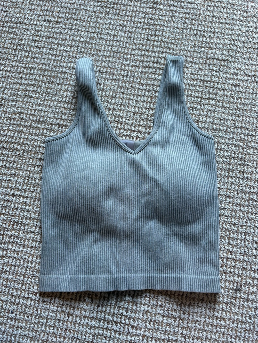 Ribbed V-Neck Crop Tank - Gray